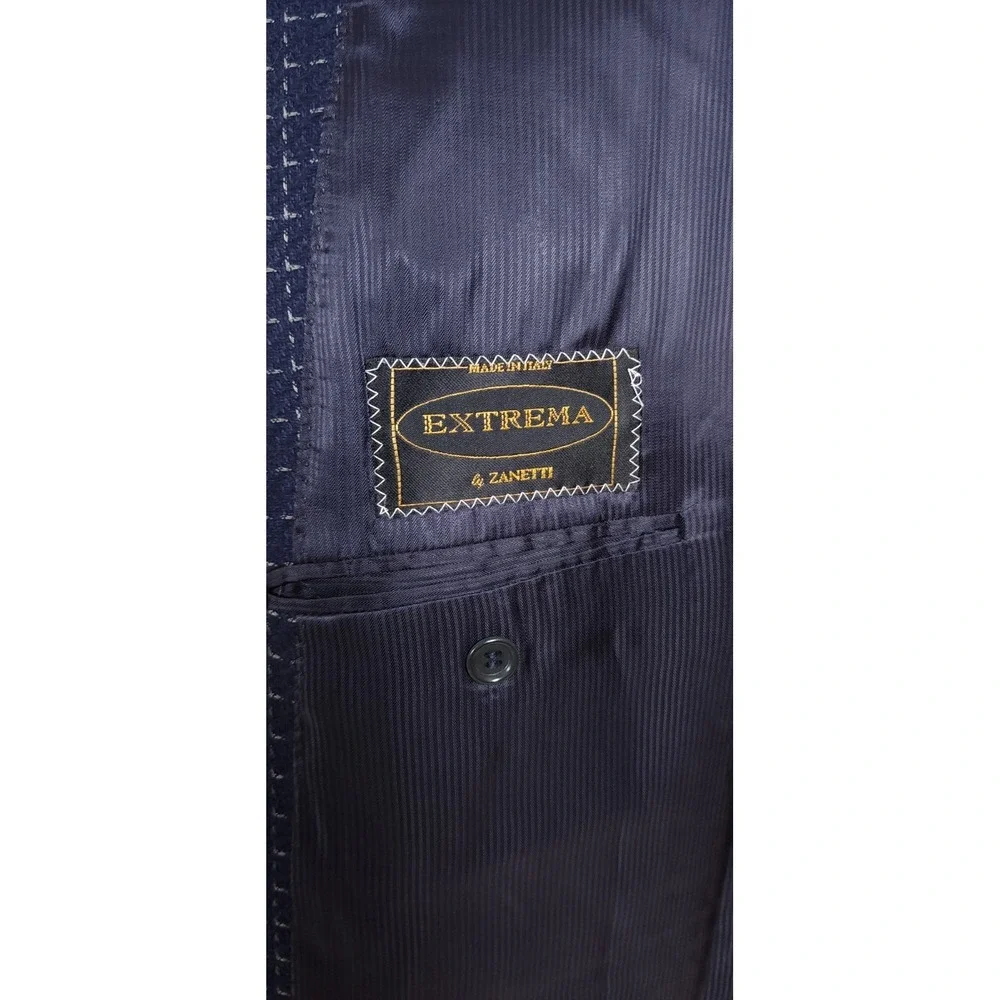 Extrema Zanetti Parma Mens Blazer Suit Jacket Wool Silk Blue‎ Check Italy 44L